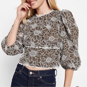 Express Open Back Embroidered Eyelet 
Top olive green